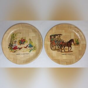 Vintage Philippines Bamboo Plates Lot Of 2